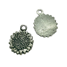 Load image into Gallery viewer, Sunflower charm pendant 2pc antique silver tone pewter 14mm
