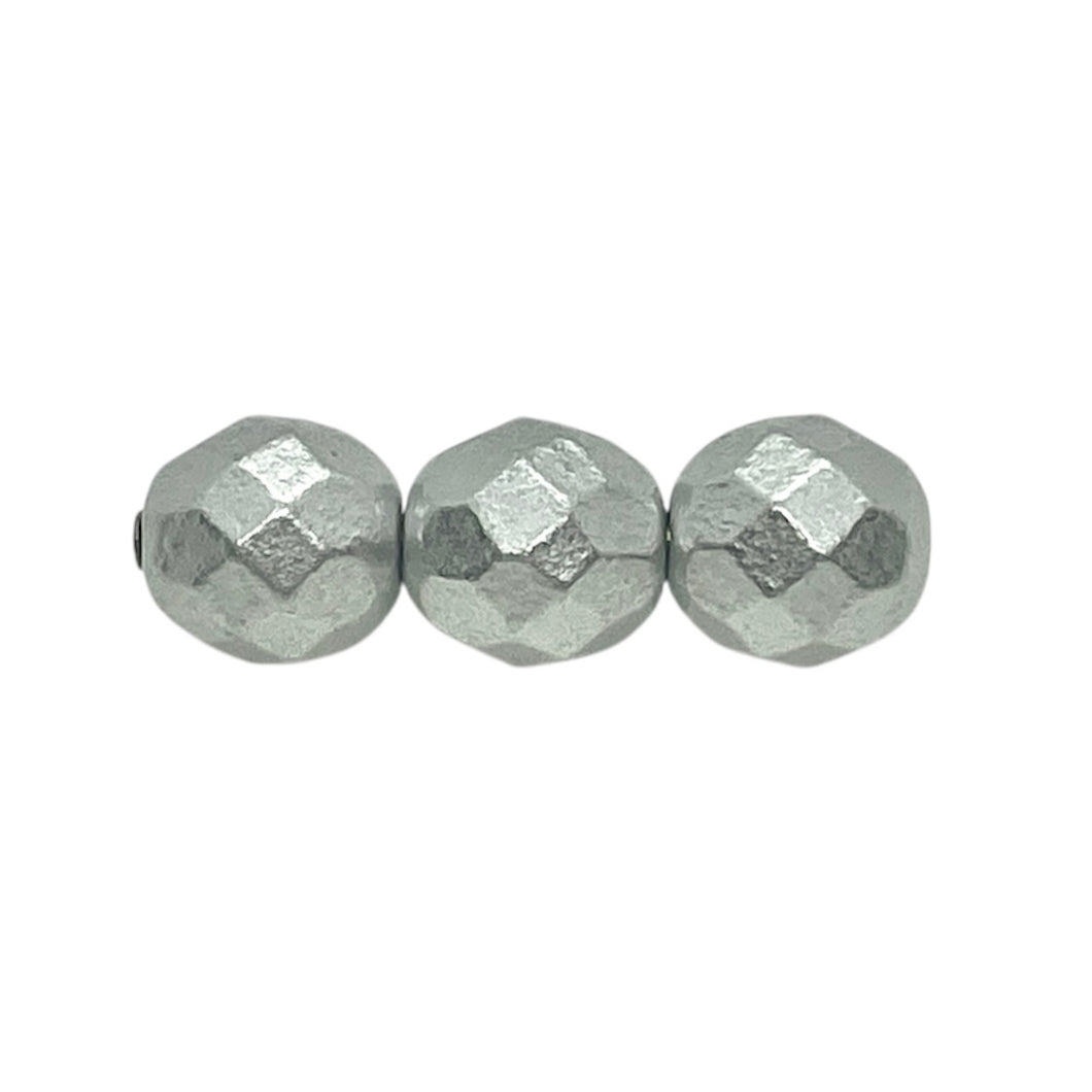 Czech glass faceted round beads 20pc matte silver 8mm