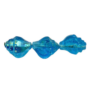 Czech glass conch shell beads 8pc Capri blue AB 15x12mm