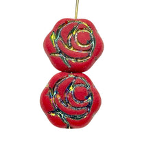 Load image into Gallery viewer, Czech glass flat rose flower beads 6pc red sliperit 18mm
