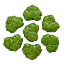 Load image into Gallery viewer, Czech glass maple leaf beads 15pc green picasso 13x11mm
