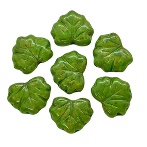 Czech glass maple leaf beads 15pc green picasso 13x11mm