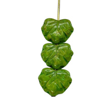 Load image into Gallery viewer, Czech glass maple leaf beads 15pc green picasso 13x11mm
