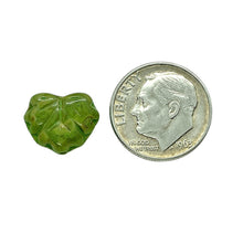 Load image into Gallery viewer, Czech glass maple leaf beads 15pc green picasso 13x11mm
