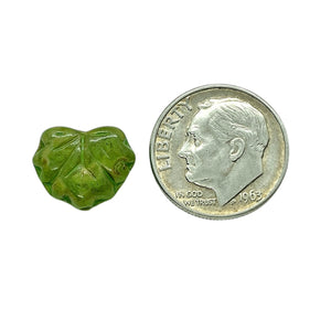 Czech glass maple leaf beads 15pc green picasso 13x11mm