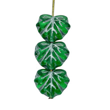 Load image into Gallery viewer, Czech glass maple leaf beads 15pc emerald green silver 13x11mm
