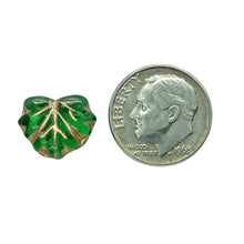 Load image into Gallery viewer, Czech glass maple leaf beads 15pc emerald green copper 13x11mm
