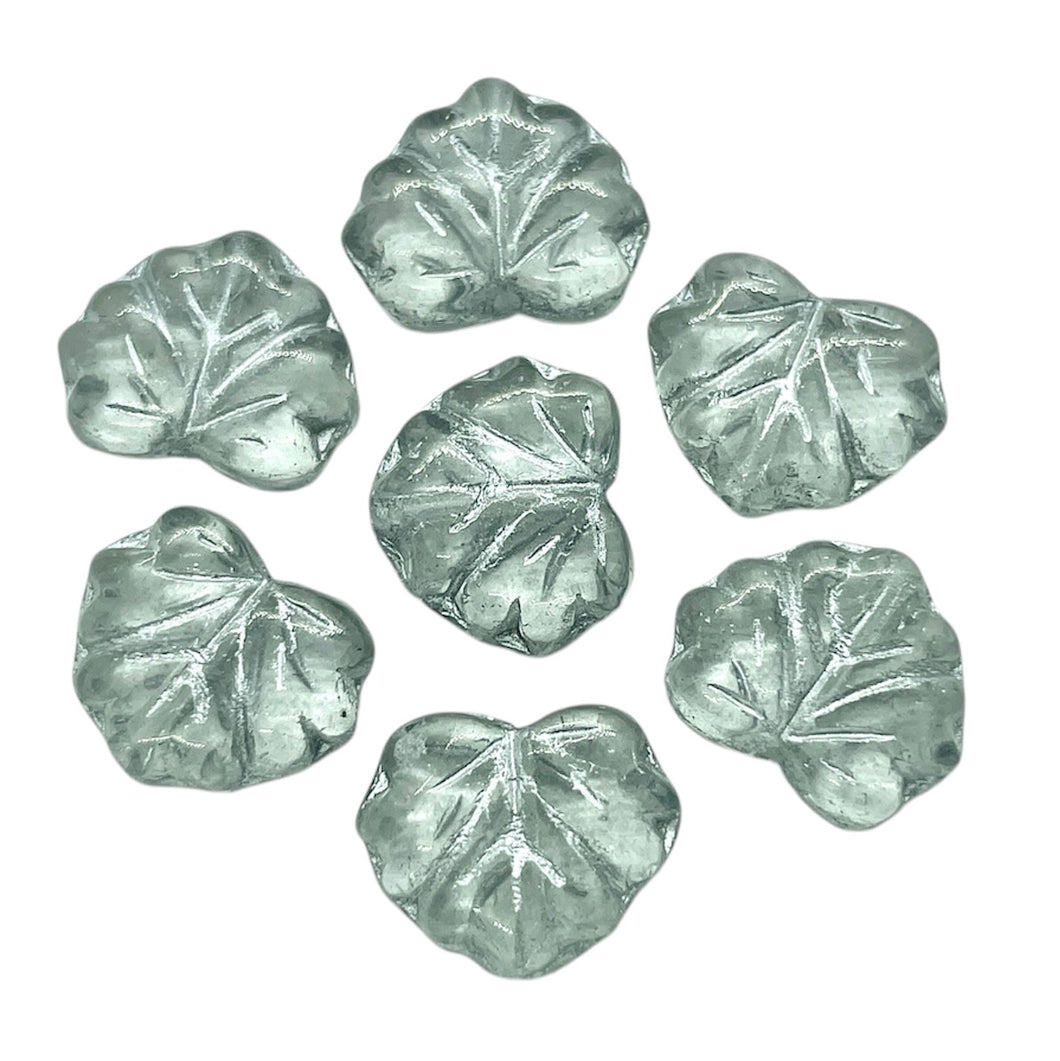 Czech glass maple leaf beads 15pc crystal silver 13x11mm