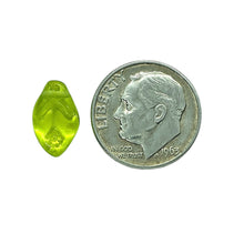 Load image into Gallery viewer, Czech glass leaf beads 25pc light olivine green AB 12x7mm
