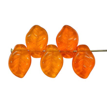 Load image into Gallery viewer, Czech glass wavy leaf beads 20pc orange 14x9mm
