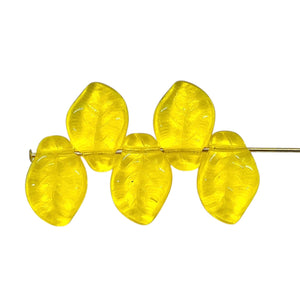 Czech glass wavy leaf beads 20pc yellow 14x9mm