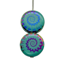 Load image into Gallery viewer, Czech glass laser tattoo nautilus seashell coin beads 8pc turquoise sliperit #2 14mm

