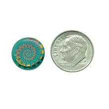 Load image into Gallery viewer, Czech glass laser tattoo nautilus seashell coin beads 8pc turquoise sliperit #2 14mm
