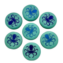 Load image into Gallery viewer, Czech glass laser tattoo octopus coin beads 8pc matte turquoise azuro 16mm
