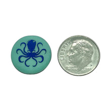 Load image into Gallery viewer, Czech glass laser tattoo octopus coin beads 8pc matte turquoise azuro 16mm
