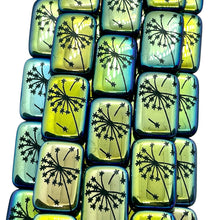 Load image into Gallery viewer, Czech glass laser tattoo dandelion rectangle beads 6pc jet AB 18x12mm
