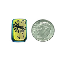Load image into Gallery viewer, Czech glass laser tattoo dandelion rectangle beads 6pc jet AB 18x12mm
