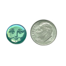 Load image into Gallery viewer, Czech glass laser tattoo sun moon face beads 8pc turquoise AB 14mm
