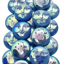 Load image into Gallery viewer, Czech glass laser tattoo sun moon puffed coin beads 4pc blue AB 22mm
