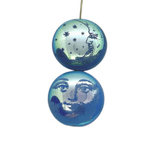 Load image into Gallery viewer, Czech glass laser tattoo sun moon puffed coin beads 4pc blue AB 22mm

