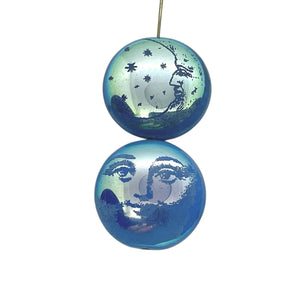 Czech glass laser tattoo sun moon puffed coin beads 4pc blue AB 22mm