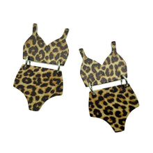 Load image into Gallery viewer, Leopard print bikini swimsuit acrylic pendants 4 pc 46x23mm
