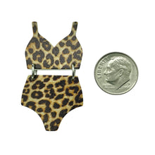 Load image into Gallery viewer, Leopard print bikini swimsuit acrylic pendants 4 pc 46x23mm

