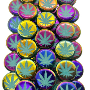 Czech glass laser tattoo cannabis leaf coin beads 8pc turquoise sliperit 14mm