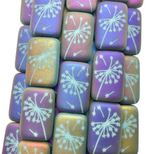 Load image into Gallery viewer, Czech glass laser tattoo dandelion rectangle beads 6pc matte turquoise sliperit 18x12mm
