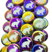 Load image into Gallery viewer, Czech glass laser tattoo rabbit coin beads 8pc white sliperit 16mm
