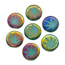 Load image into Gallery viewer, Czech glass laser tattoo cannabis leaf coin beads 8pc turquoise sliperit 14mm
