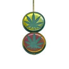 Load image into Gallery viewer, Czech glass laser tattoo cannabis leaf coin beads 8pc turquoise sliperit 14mm

