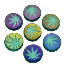 Load image into Gallery viewer, Czech glass laser tattoo cannabis leaf coin beads 8pc matte turquoise sliperit 14mm
