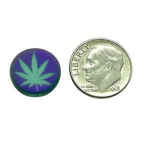 Czech glass laser tattoo cannabis leaf coin beads 8pc matte turquoise sliperit 14mm