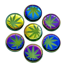 Load image into Gallery viewer, Czech glass laser tattoo cannabis leaf coin beads 8pc green sliperit  14mm
