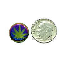 Load image into Gallery viewer, Czech glass laser tattoo cannabis leaf coin beads 8pc green sliperit  14mm
