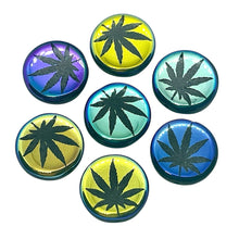 Load image into Gallery viewer, Czech glass laser tattoo cannabis leaf coin beads 8pc jet black iris 14mm
