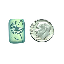 Load image into Gallery viewer, Czech glass laser tattoo dandelion rectangle beads 6pc matte turquoise AB 18x12mm
