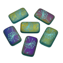 Load image into Gallery viewer, Czech glass laser tattoo dandelion rectangle beads 6pc matte turquoise sliperit 18x12mm
