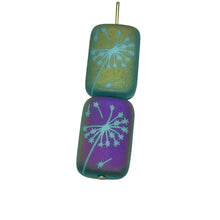 Load image into Gallery viewer, Czech glass laser tattoo dandelion rectangle beads 6pc matte turquoise sliperit 18x12mm
