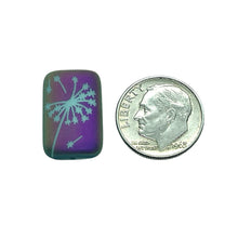 Load image into Gallery viewer, Czech glass laser tattoo dandelion rectangle beads 6pc matte turquoise sliperit 18x12mm
