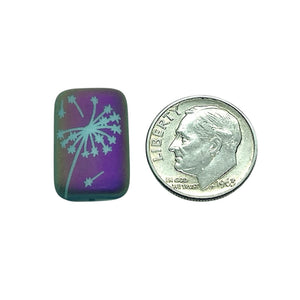 Czech glass laser tattoo dandelion rectangle beads 6pc matte turquoise sliperit 18x12mm