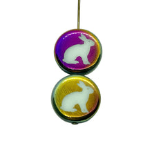 Load image into Gallery viewer, Czech glass laser tattoo rabbit coin beads 8pc white sliperit 16mm
