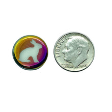 Load image into Gallery viewer, Czech glass laser tattoo rabbit coin beads 8pc white sliperit 16mm
