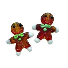 Load image into Gallery viewer, Christmas Gingerbread cookie man lampwork glass beads 4pc 27x24mm
