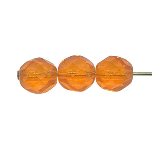 Czech glass faceted round beads 20pc translucent orange 8mm