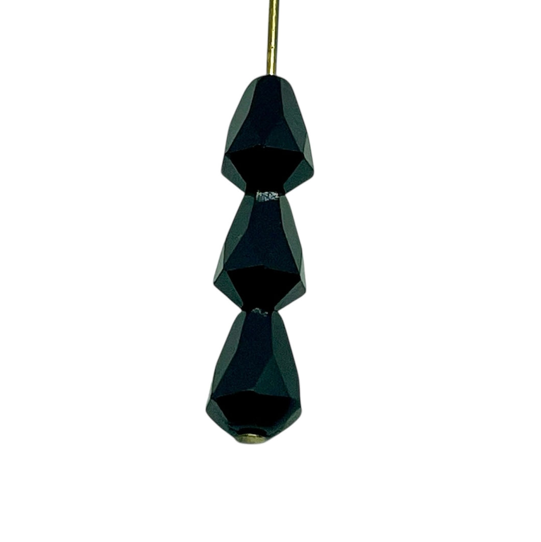 Czech glass faceted pear teardrop beads 20pc jet black 9x7mm