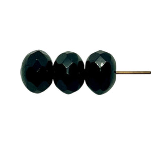 Czech glass faceted rondelle beads 25pc jet black 9x6mm