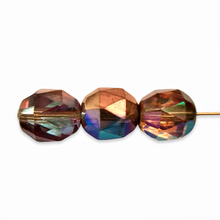 Load image into Gallery viewer, Czech glass faceted triangle cut round beads 15pc crystal copper rainbow 10mm
