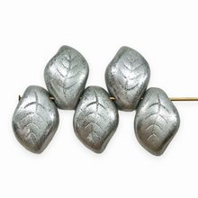 Load image into Gallery viewer, Czech glass wavy leaf beads 20pc matte silver 14x9mm
